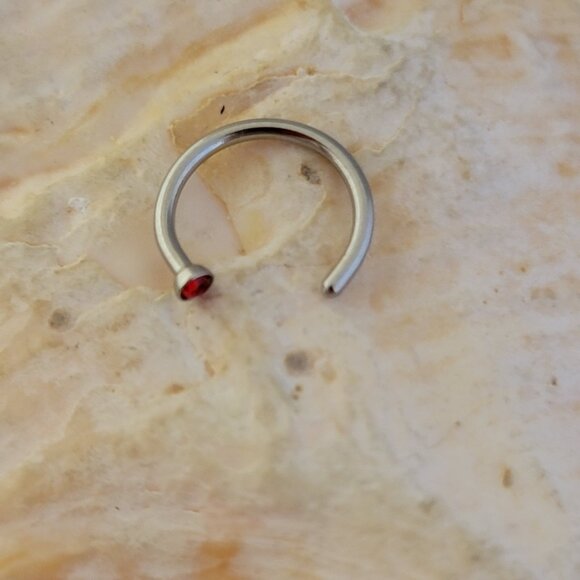 18G hoop nose ring- 2mm ruby red gem NWT birthstone - Picture 2 of 4